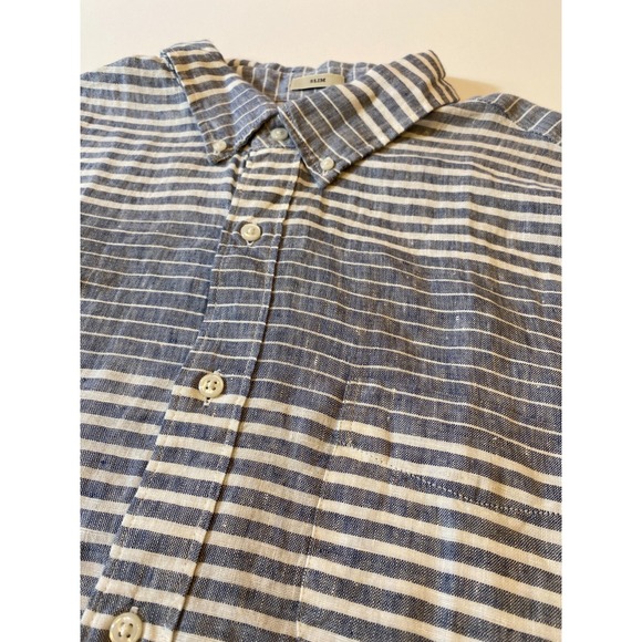 J Crew Shirt Men Large Grey Striped Irish Linen Baird McNutt Short Sleeve - Picture 4 of 10